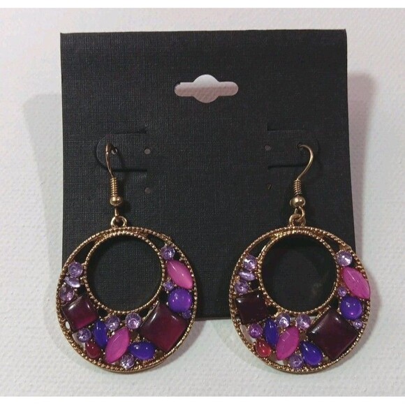 Earrings Ggoldtone Purple Costume Jewelry - Picture 1 of 3